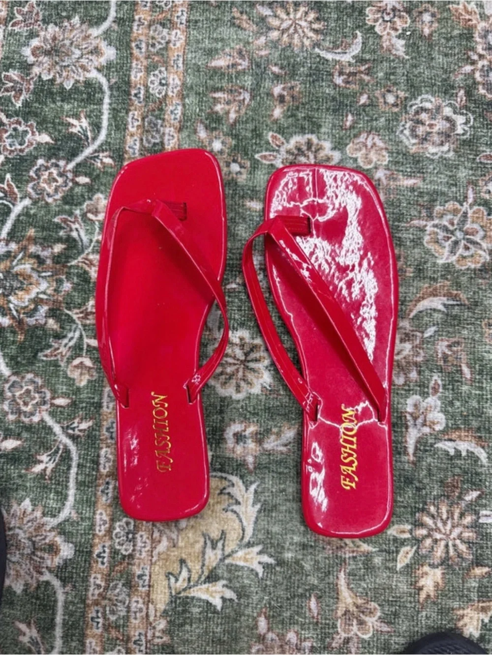 NWOT Cherry Red Patent Flip Flop Sandals - size 38/7.5